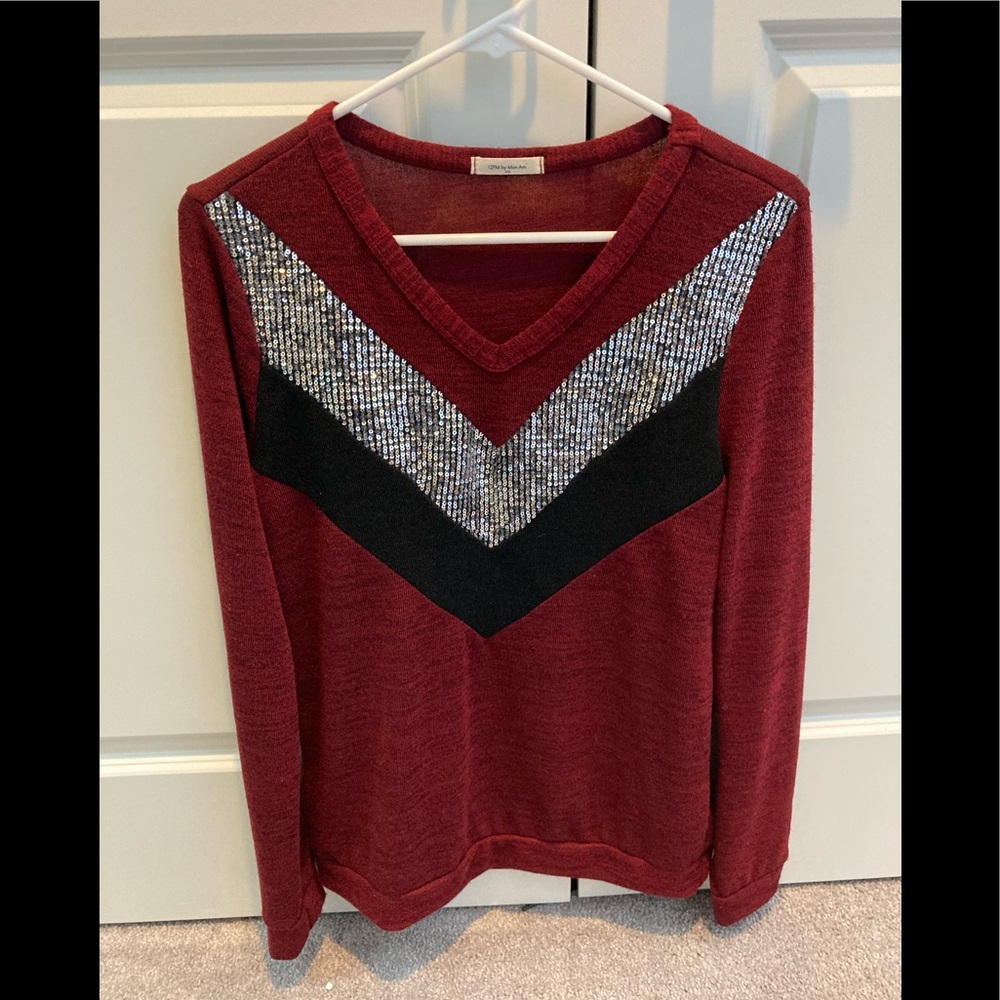 Retro 1970s/1980s sequined burgundy sweater-12 PM by Mon Amie